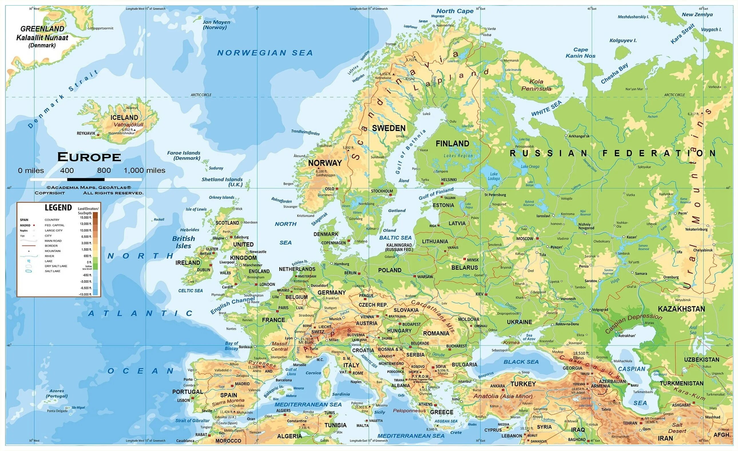 Карта европы моря и океаны. Карта европы моря и океаны