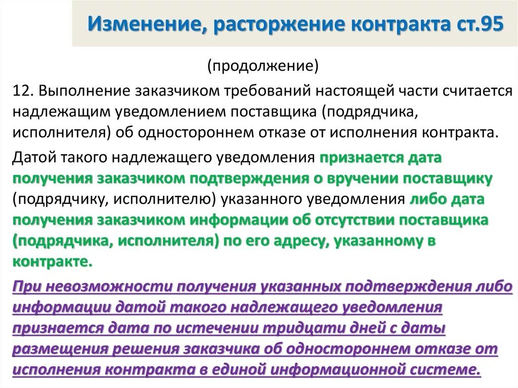 Процедура расторжения контракта. Дата расторжения контракта. Одностороннее расторжение контракта. Расторжение контракта поставщиком. Решение заказчика о расторжении контракта.