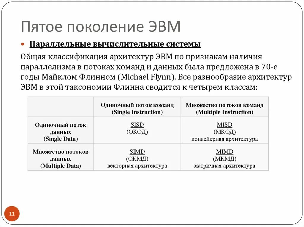 Классификация архитектур ЭВМ. Архитектура ЭВМ 5 поколения. Параллельно-векторную архитектуру имеют ЭВМ. Классификация ЭВМ по поколениям.