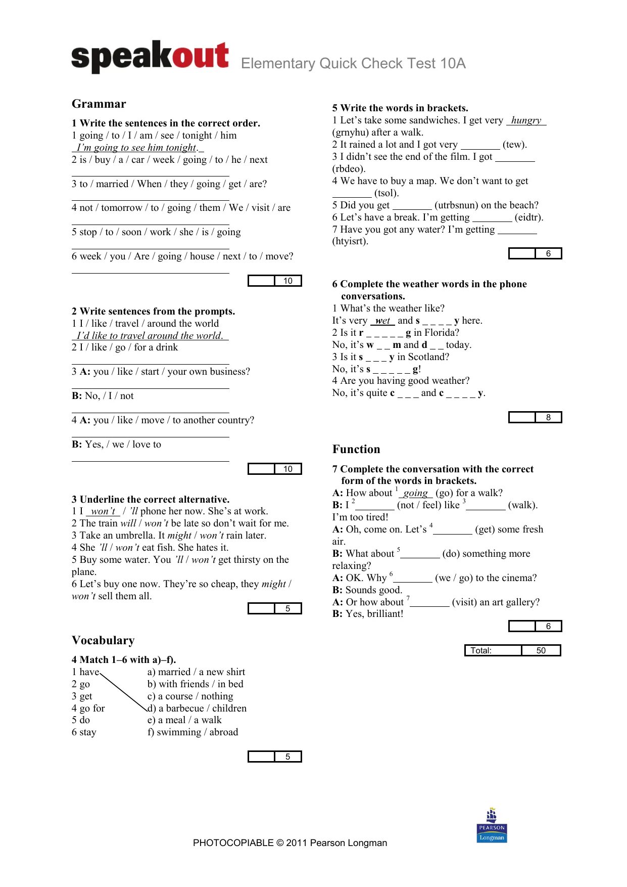 Elementary tests answers
