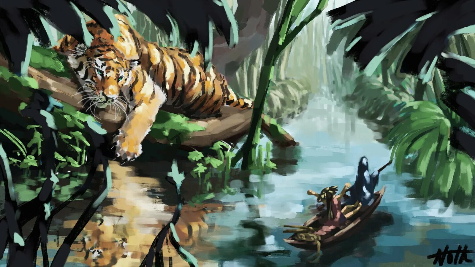 Jungle tiger. Джунгли Геншин. Джунгли лакопал Геншин. Джунгли арт. Тигр в джунглях.