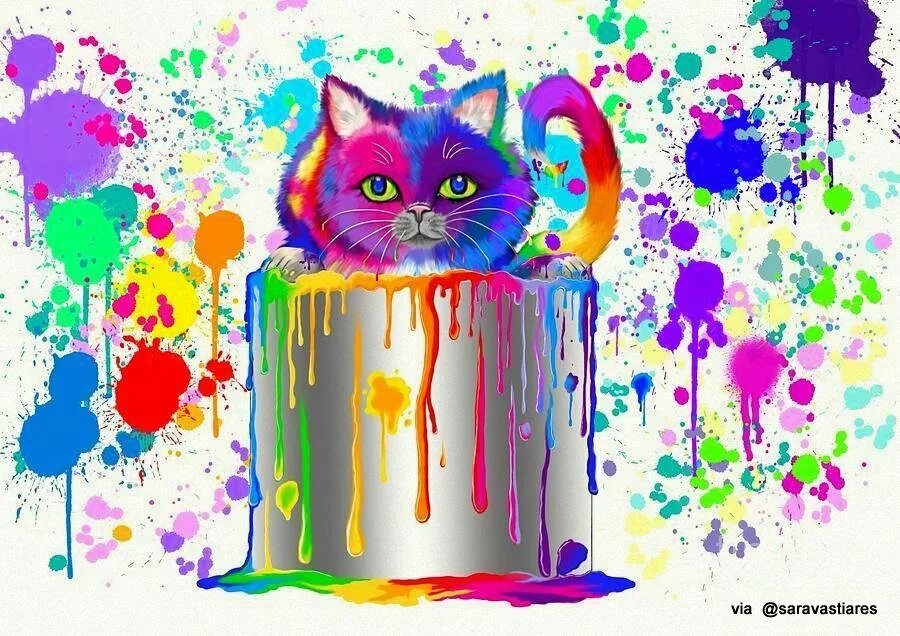 Радужные котята. Коты красками. Котенок красками. Котик с кистями и красками. Включи радужные друзья кот