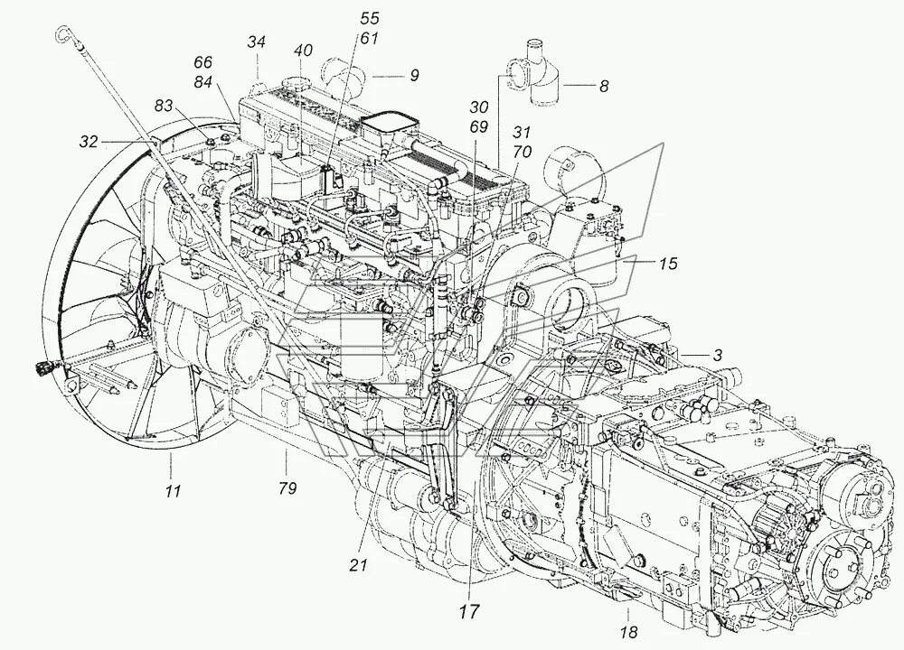 740.74-1000300-24 Агрегат силовой 740.74-420 КамАЗ-6460 (Евро 4) (Чертеж № 4: сп