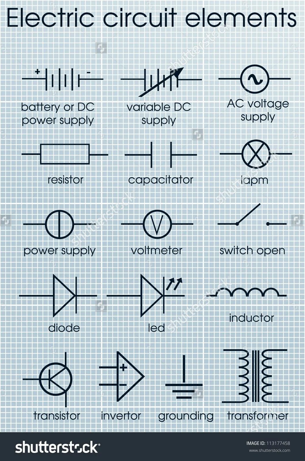 Circuit elements. The elements of electric circuit. electrical symbols and elements. electrical circuit symbols. electrical components symbol.