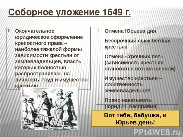 Отмена урочных лет соборное уложение. Соборное уложение 1649 бессрочный сыск. соборное уложение 1649 крепостное право. юридическое оформление крепостного права. соборное уложение 1649 отменило.