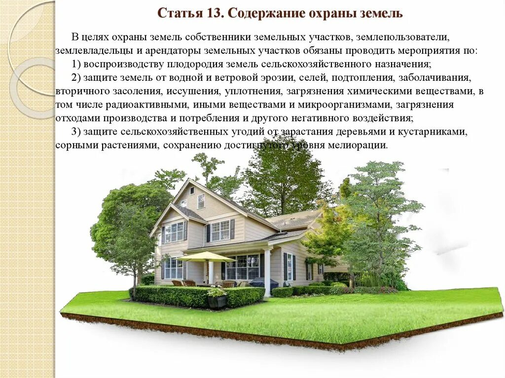 Содержание земельного участка собственником. Взаимоотношения совладельцев земельного участка. охрана земельных участков. правообладатель земельного участка.
