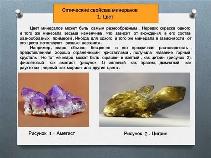 Характеристика минералов