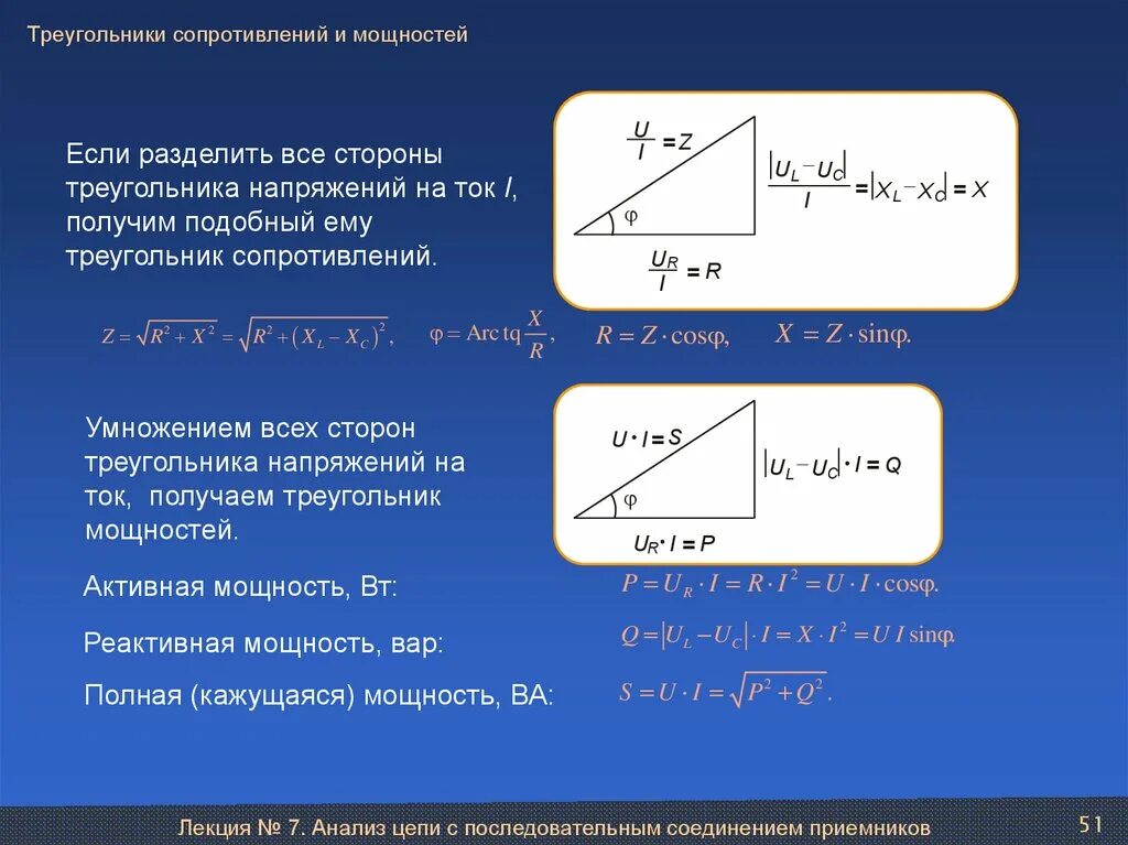 Полная мощность катушки. Треугольник мощностей катушки индуктивности. Треугольники напряжений сопротивлений и мощностей. Треугольник мощностей цепи переменного тока. Треугольник сопротивлений и мощностей переменного тока.