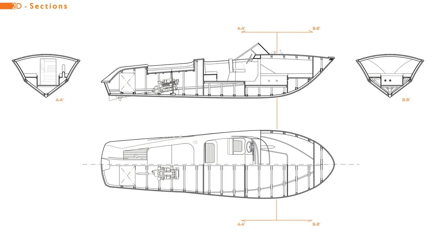 Чертеж и планы катера riva aquarama Sailboat Blueprint Drawing