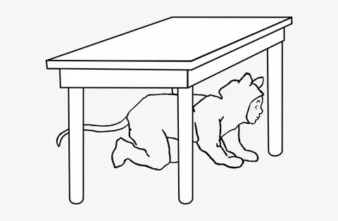The dog is behind the table
