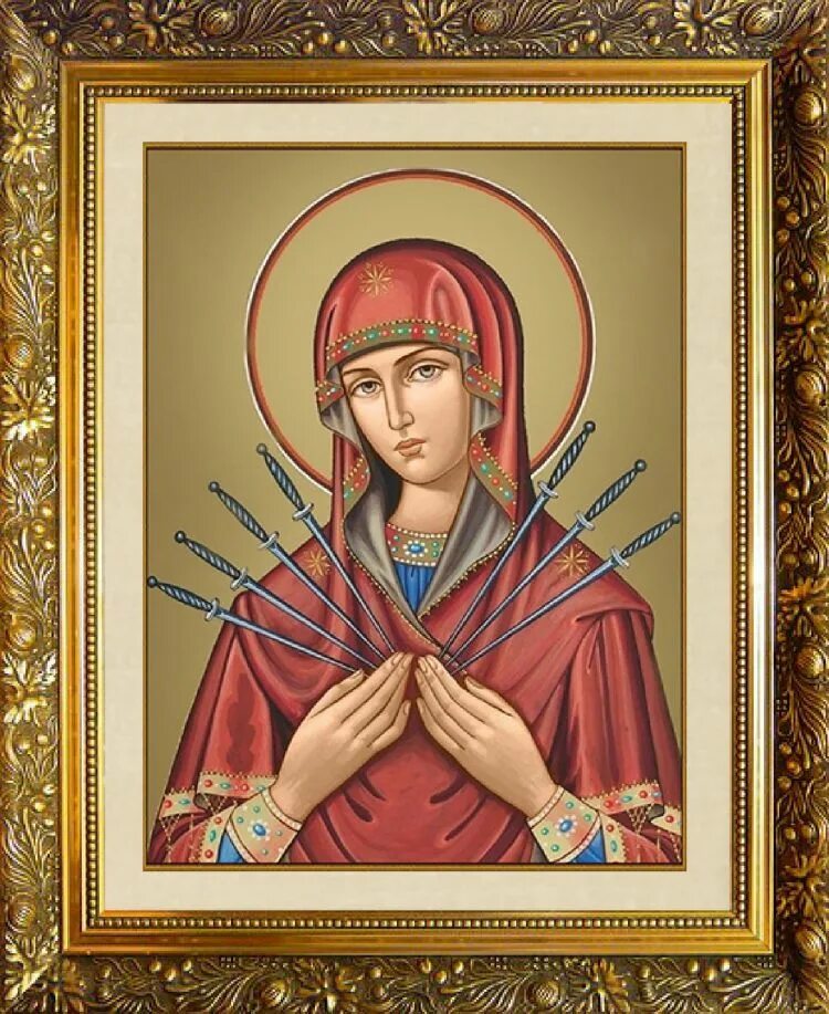 Образ пресвятой богородицы семистрельная. Икона семистрельная. Как выглядит икона семистрельная. Богородица семистрельная древняя икона. Икона девы марии семистрельная.