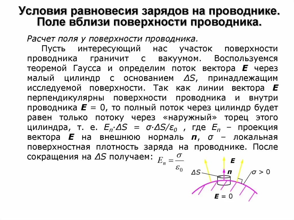 Электрическое поле вблизи поверхности заряженного проводника. Силовые линии электрического поля вблизи проводника. Электростатическое поле вблизи проводника. Напряженность поля вблизи поверхности проводника. Внутри проводника при равновесии зарядов