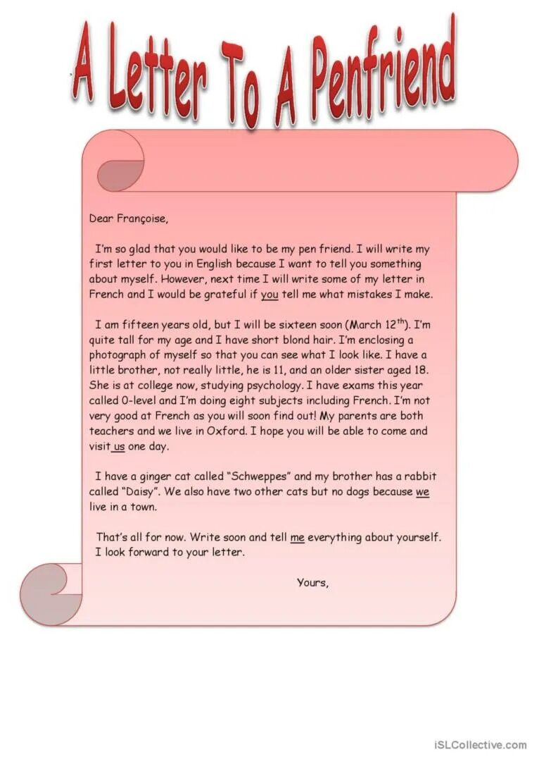 Write a letter to your pen. Letter to a pen friend. writing a letter to a pen friend. write a letter to your pen friend. letter to a pen friend example.