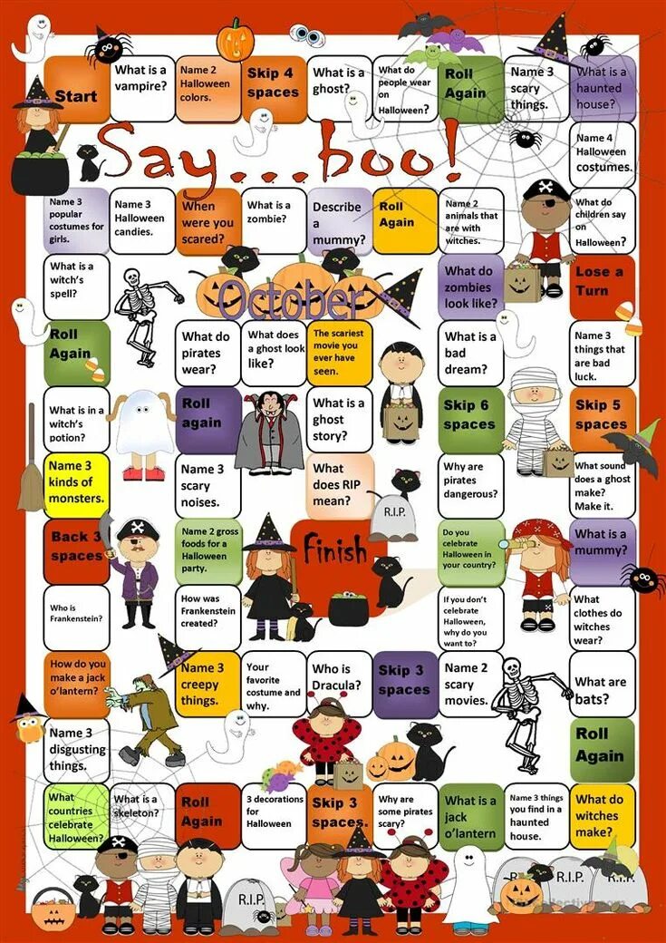 What colours are associated with halloween. Halloween board game. настольная игра halloween для детей. настольные игры на английском. игры на хэллоуин на английском.