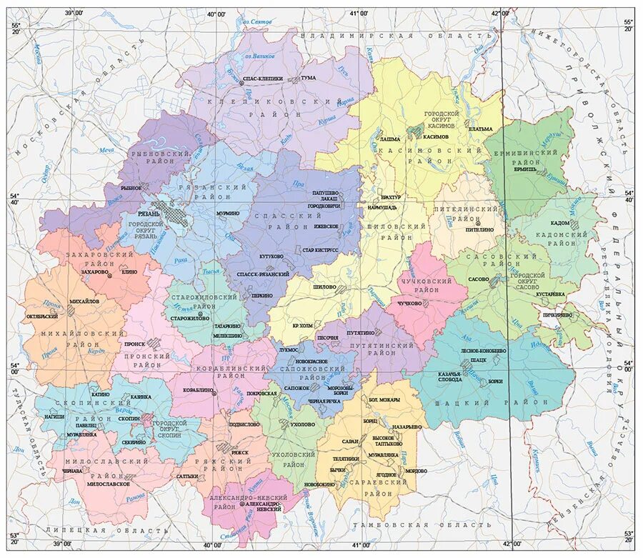 Карта россии рязанская. Карта областей. Карта России с областями. Рязанская область карта с областями. Административная карта.