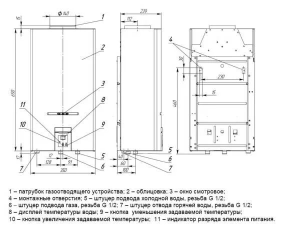 Габариты газовой колонки. Габариты газовой колонки