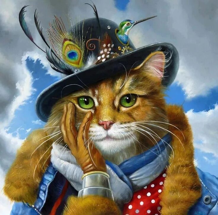 Wim Bals картины кошки. Художник Wim Bals и его забавные персонажи. Кошка в шляпе. Сказочный кот. Сказочные кошечки