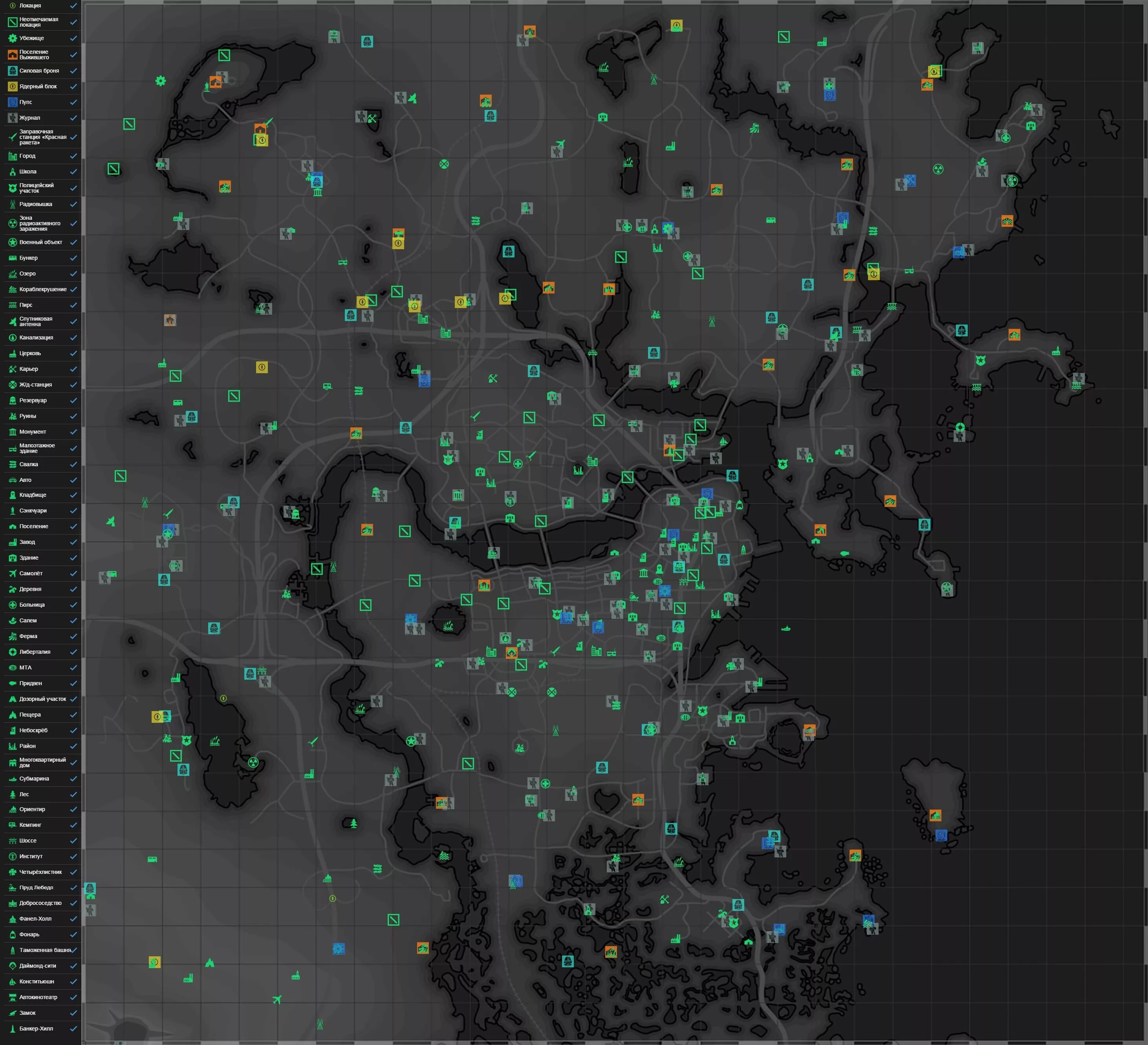 Сколько всего локаций. Карта Содружества Fallout 4. Вся карта Fallout 4. Fallout 4 карта локаций.