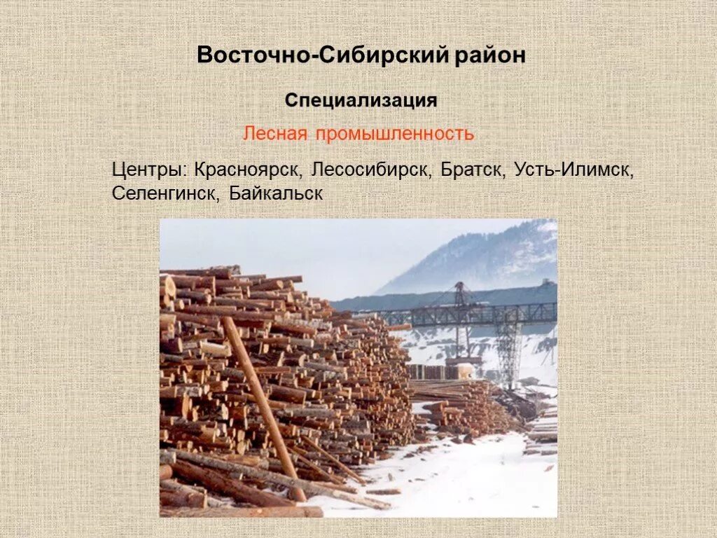 Деятельность восточной сибири. Лесная промышленность Восточной Сибири центры отрасли. Отрасли промышленности Восточно Сибирского экономического района. Восточная Сибирь Братск промышленность. Специализация экономического района. Промышленность Западная Сибирь.