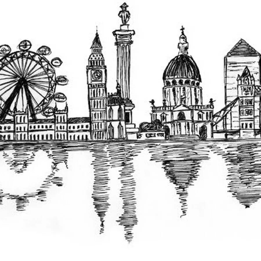 Лондон рисунок. Достопримечательности лондона рисунки. London draw. Биг бен и тауэрский мост. Эскиз города.