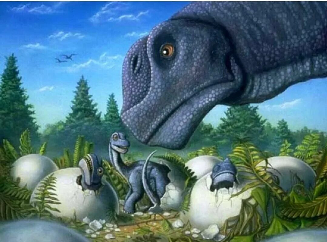 Динозавры. Динозавры откладывают яйца. Гнездо динозавра.