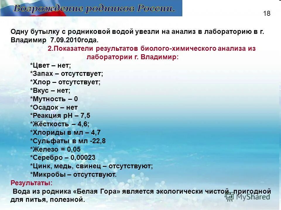 химический состав родников. анализ воды. химический состав воды родников. анализ состава воды. химический состав родников.