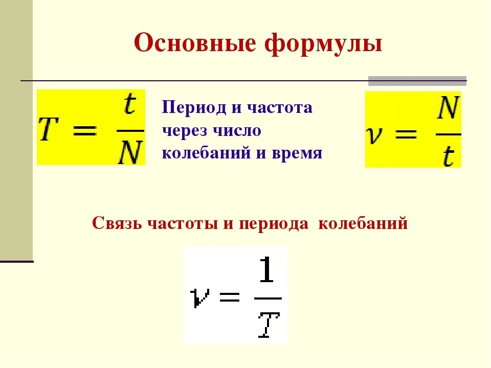 Период колебаний формула через частоту. Формула периода через колебания. Формула взаимосвязи периода и частоты колебаний. Как найти период колебаний формула через частоту. Частота в физике 9 класс