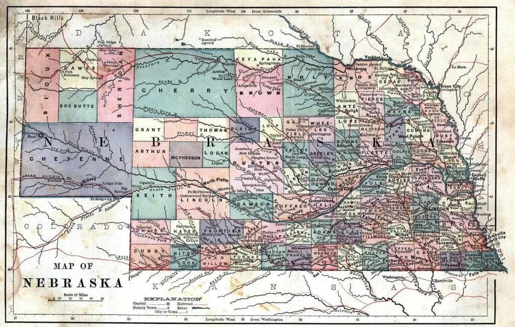 Карта аск. Небраска штат на карте. Географическая карта Небраски. Небраска на карте США.