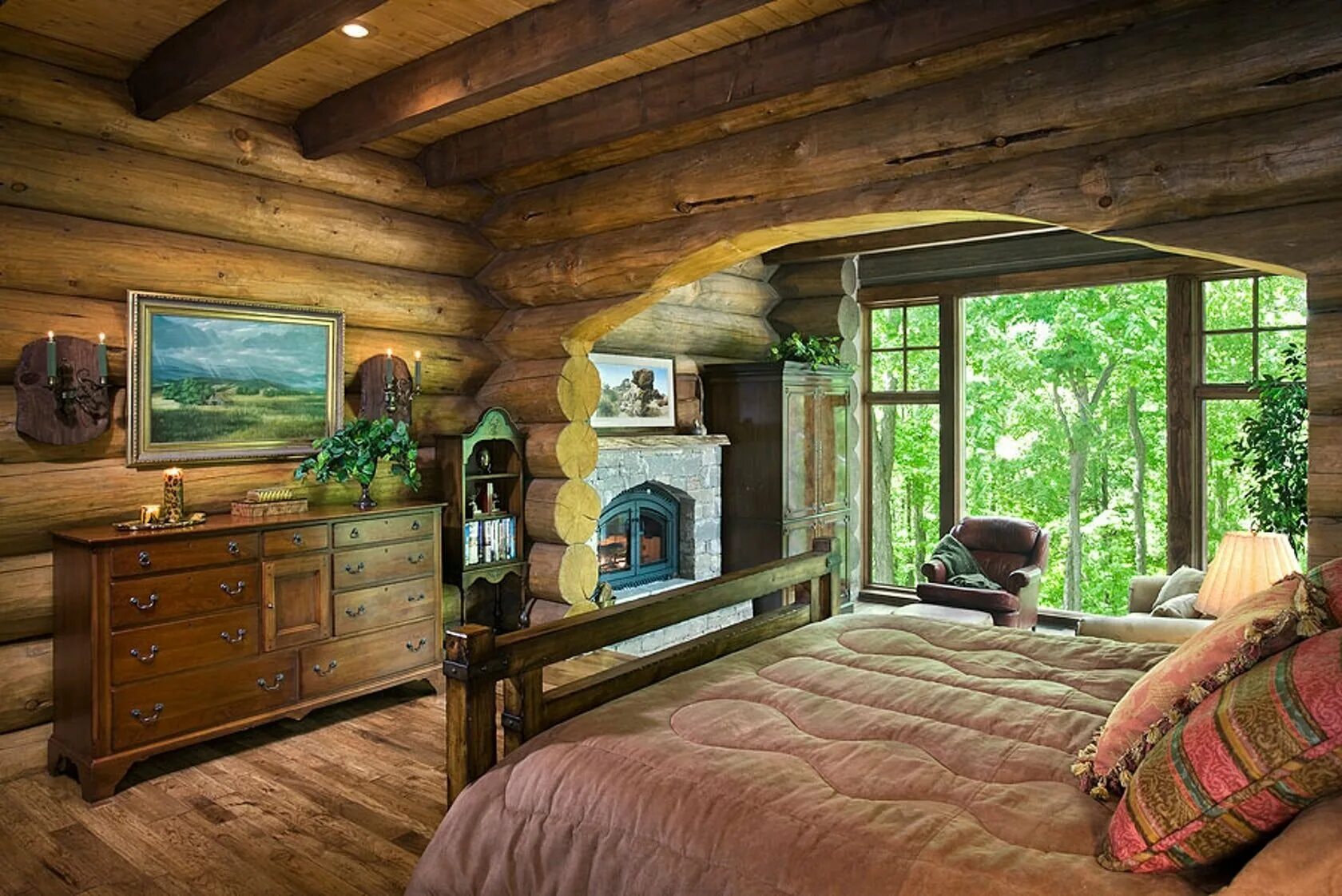 Деревенская комната. Спальня в деревенском доме из бревна. Спальня в охотничьем домике. Уютный дом из бревна. Дом из бревна в лесу.