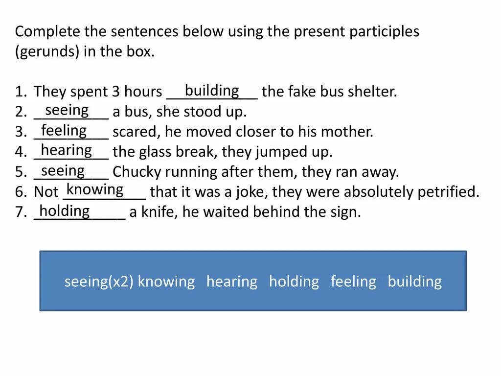 Participle Clauses презентация. Sentences with participle Clauses. Sentences with participles. Complete the sentences with participle 1 or participle 2 как определить. Complete the sentences using gerunds