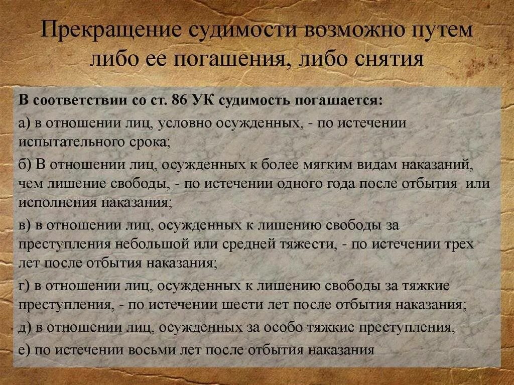 Прекращение судимости. Судимость погашение и снятие срок. Порядок погашения судимости. Судимость погашается в отношении лиц условно осужденных по истечении. Снято по истечении срока