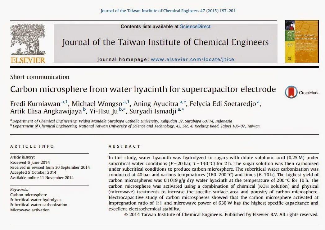Journal of the electrochemical Society. Catholic University in Taiwan. Chinese Journal of Chemical Engineering. American Institute of Chemical Engineers (AICHE).