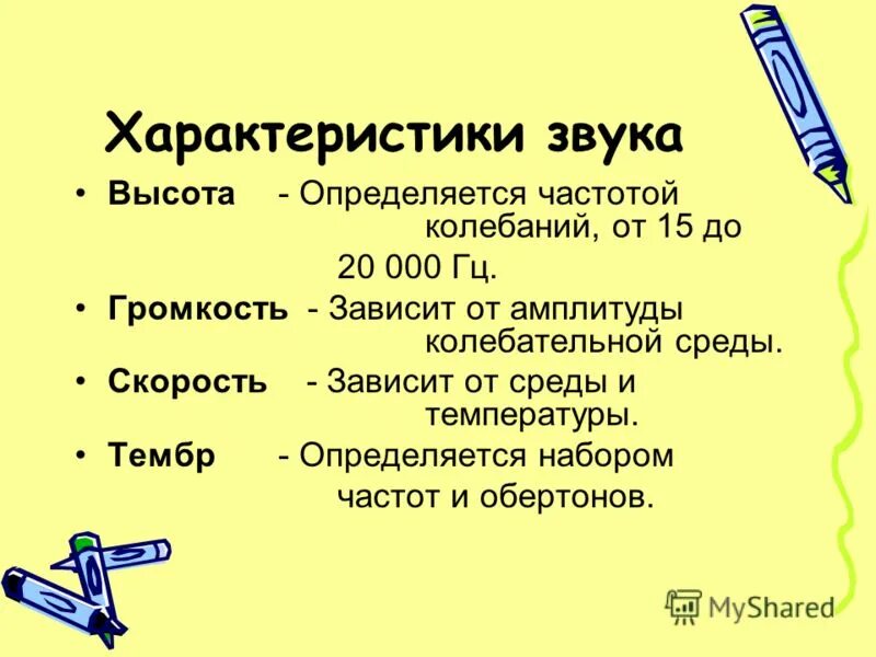 Характеристика звука 9 класс