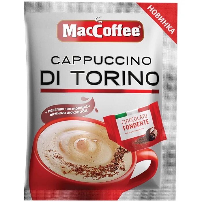 Купить маккофе. Кофе 3 в 1 с шоколадной крошкой MACCOFFEE. Кофе 3 в1 di Torino MACCOFFEE. Капучино Маккофе Cappuccino di Torino. Кофейный напиток MACCOFFEE капучино ди Торино, 25,5гр*20шт Фес продукт.