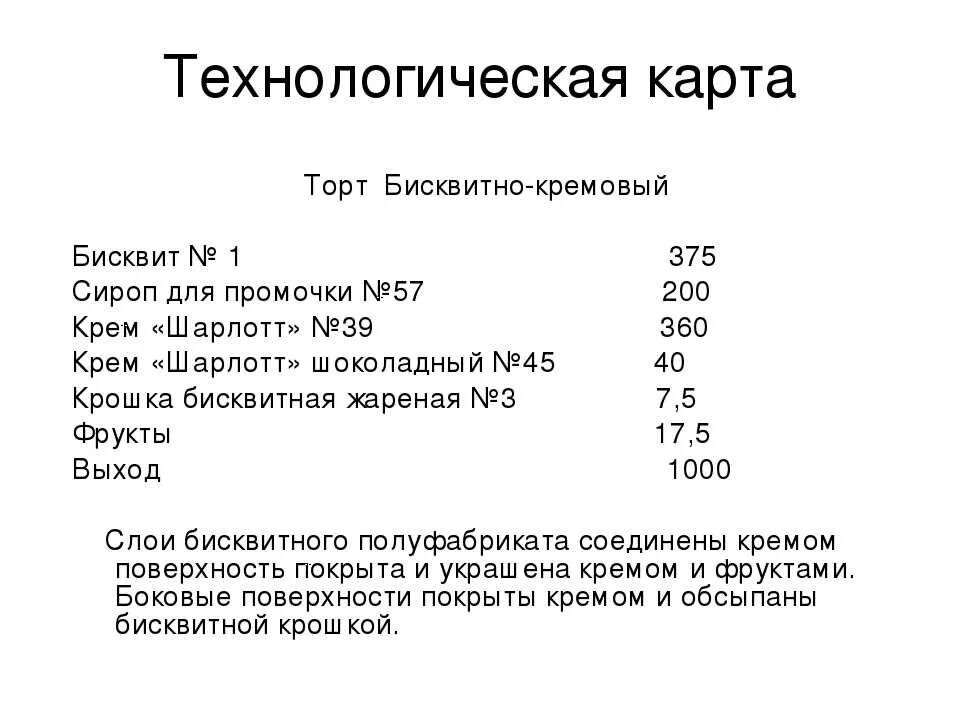 Технологическая карта бисквита