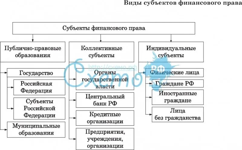 Субъекты финансовых правоотношений схема. Бюджетное правоотношение рф