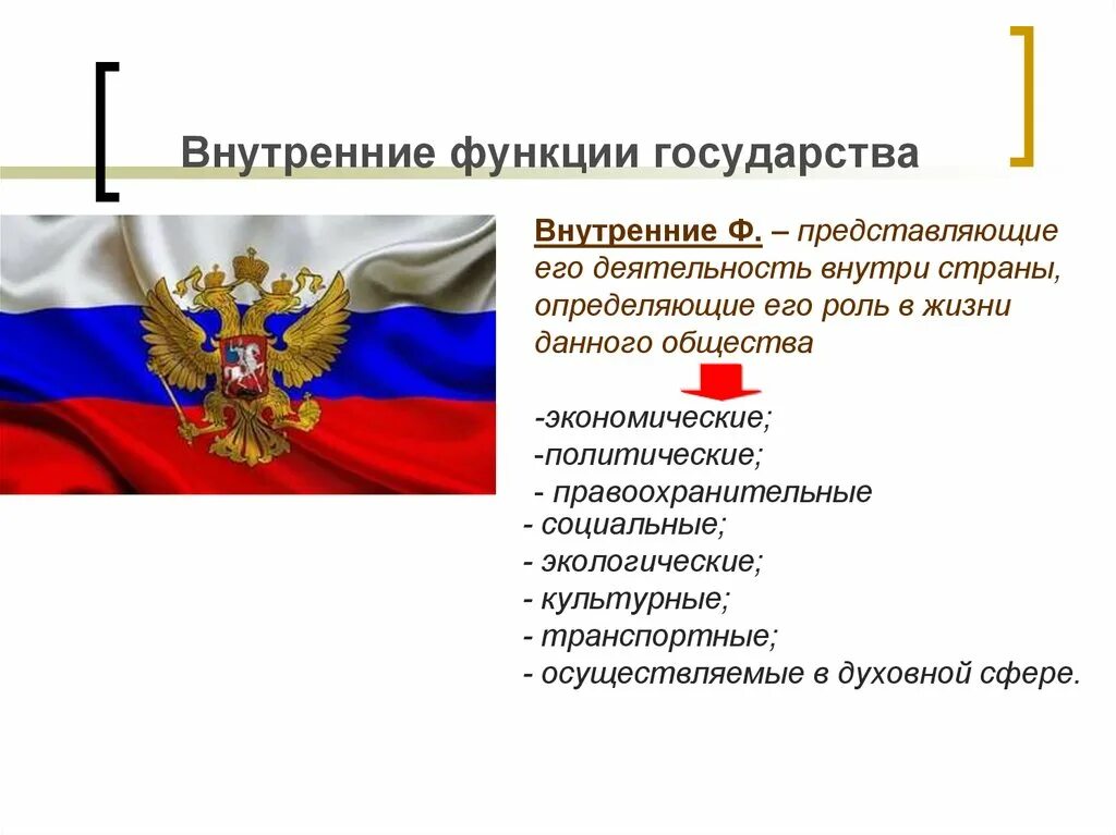 Современные функции рф. Внутренние функции государства. Внутренние функции российского государства. Внутренние и внешние признаки государства. Внутренние функции.