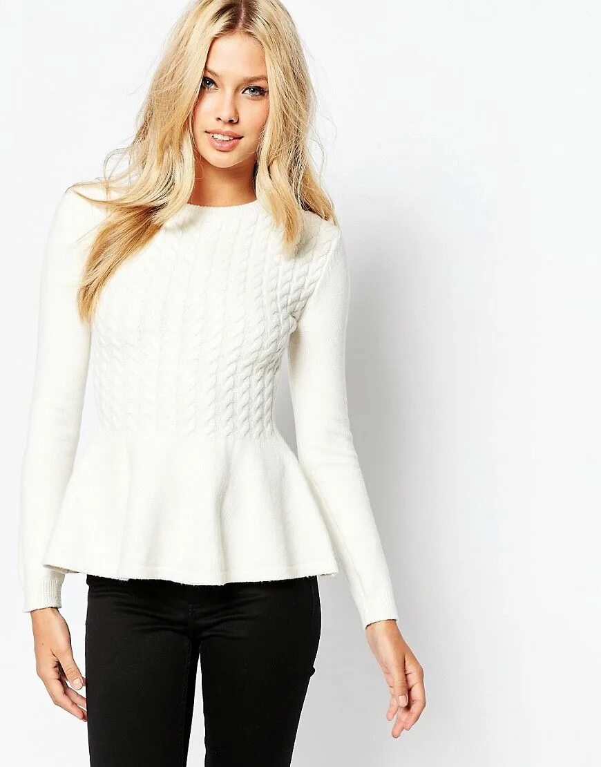 Белые кофта девушек. Тед бейкер джемпер. джемпер cabled peplum модель 4. белая кофта. джемпер с баской.