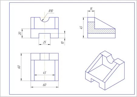 Начертить деталь в трёх проекциях, пожалуйста!