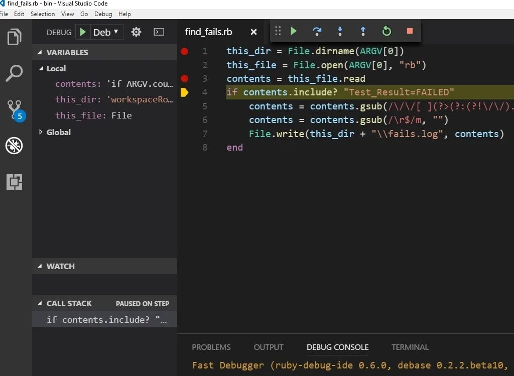 Debug. Ruby код. -Debug 1с. Отладчик Step over. Ym debug