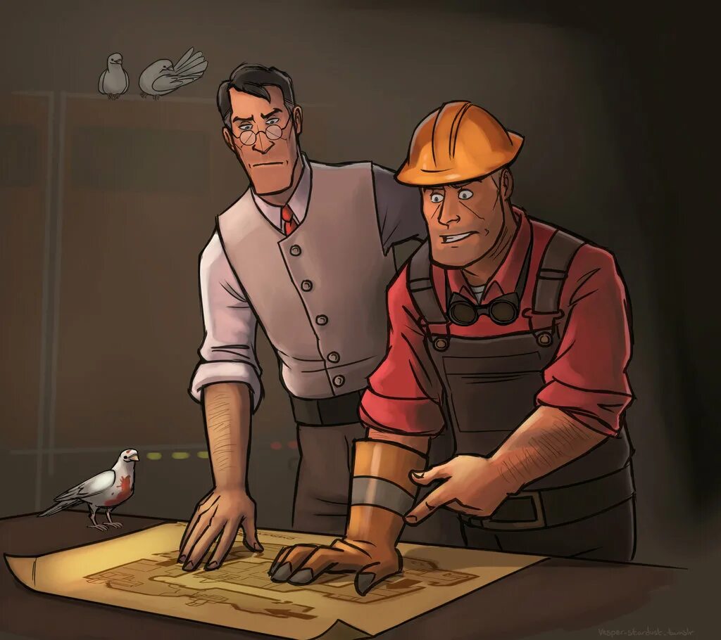 Team Fortress 2 инженер. Инженер тим фортресс 2 арт. Инженер и медик тим фортресс 2 арт. Team Fortress 2 инженер и солдат.