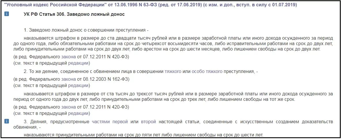 315 ук рф с комментариями. Заведомо ложный донос ст 306 УК РФ. 306 Статья уголовного кодекса. Ответственность по ст. 306 УК РФ. Ст 306 ч 2 УК РФ.