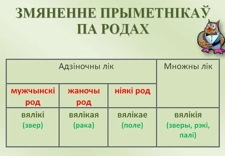 Уроки 6 класс беларусь. Рода в белорусском языке. Род в беларускай мове. Прыметнік. Склоны у беларускай мове.