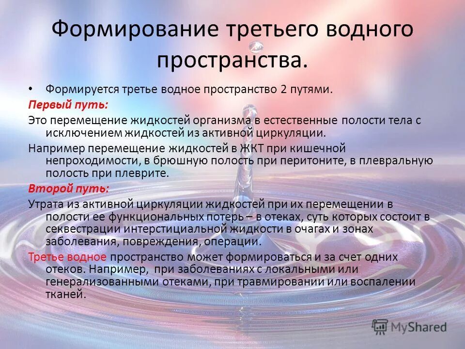 Формируем пространство. Третье водное пространство. водно-электролитные нарушения у хирургических больных. потери в третье пространство. секвестрация жидкости в третьем пространстве.