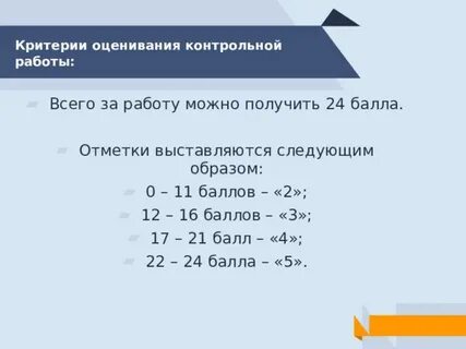 Оценивание контрольной работы по математике 5 класс