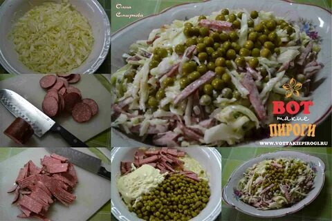 Салат с жареной копченой колбасой