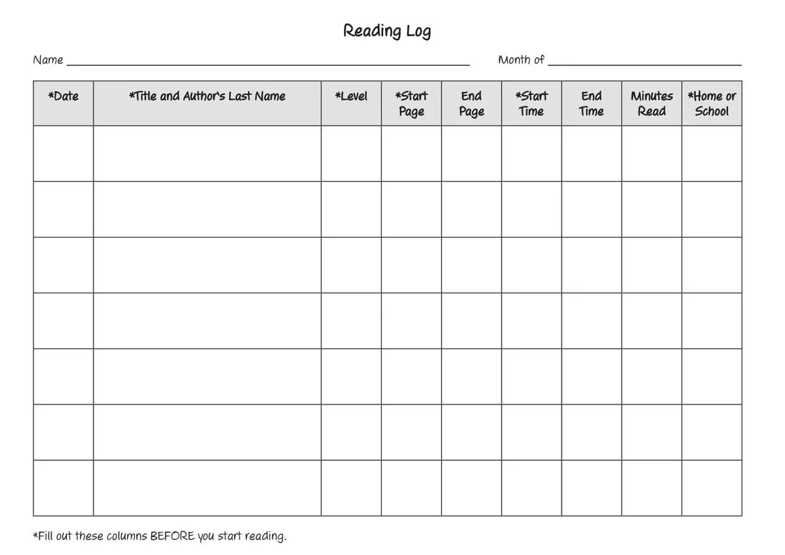 Reading log. Reading log