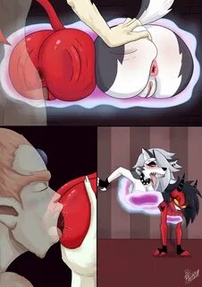 helluva boss, alternate version available, 1boy, 2girls, bgredrum, black ha...