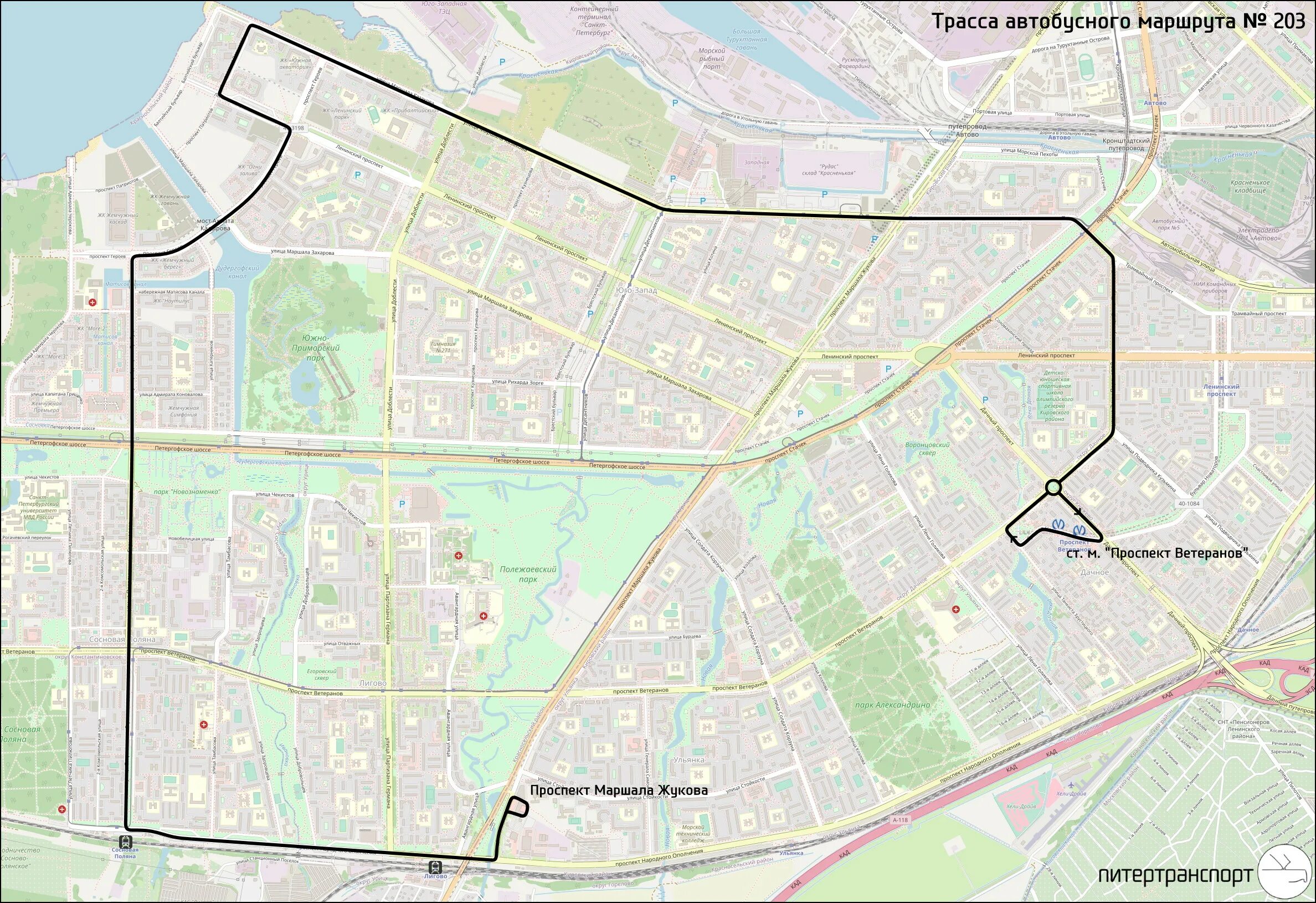 Остановки 203 автобуса спб