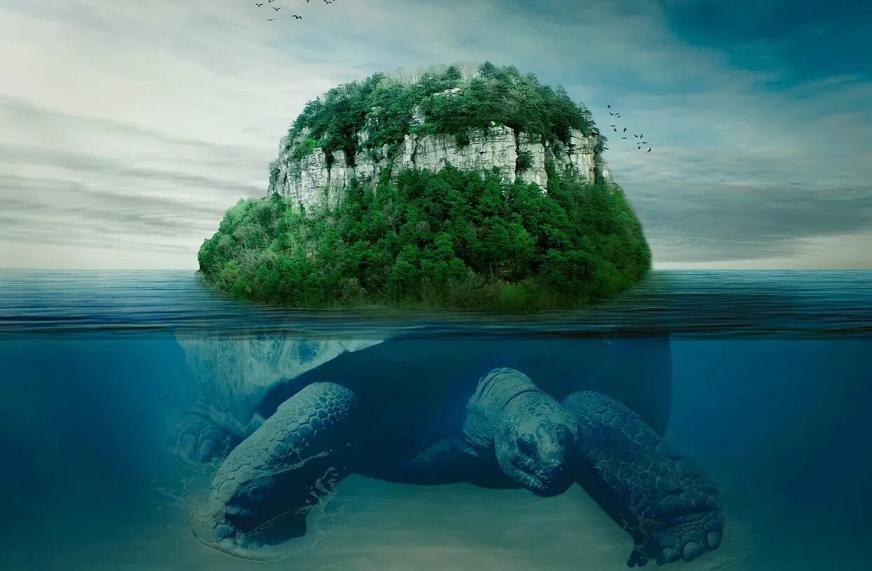 На чем держится мир. Земля на черепахе. Черепаха и остров. Мировая черепаха. Земля на китах.